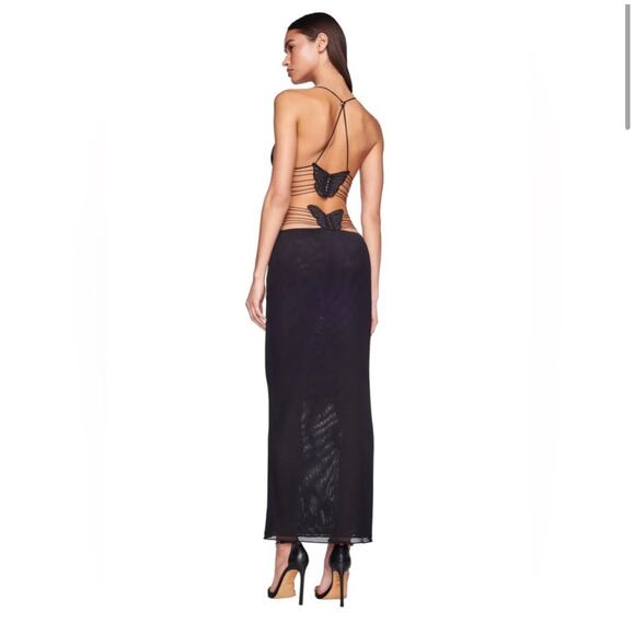I.AM.GIA Ellery Dress Black Butterfly Long M New with Tags - Picture 2 of 13